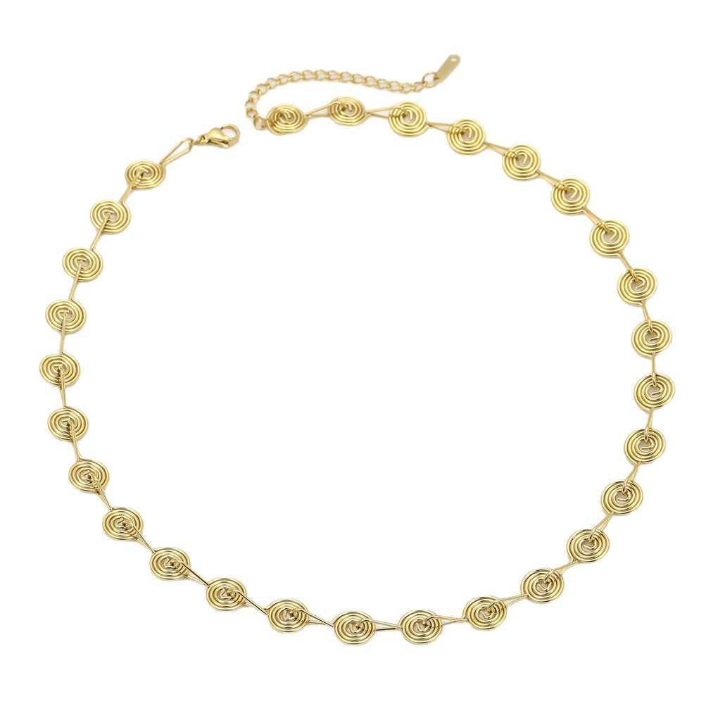 Collana a Spirale Geometrica in Acciaio Inossidabile con Finitura Placcata da Donna, Gioielli Minimalisti alla Moda da Ufficio