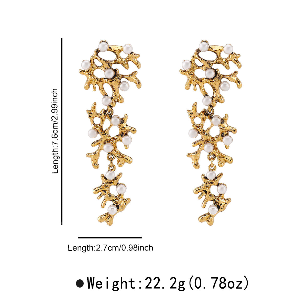 Vintage-Inspired Geometric Leaf-Shaped Alloy Earrings with Imitation Pearl Inlay for Women