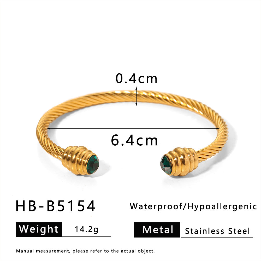 Bracciale da donna in acciaio inossidabile a polsino aperto, con accento di perle geometriche minimaliste e placcatura sottovuoto in titanio 18K