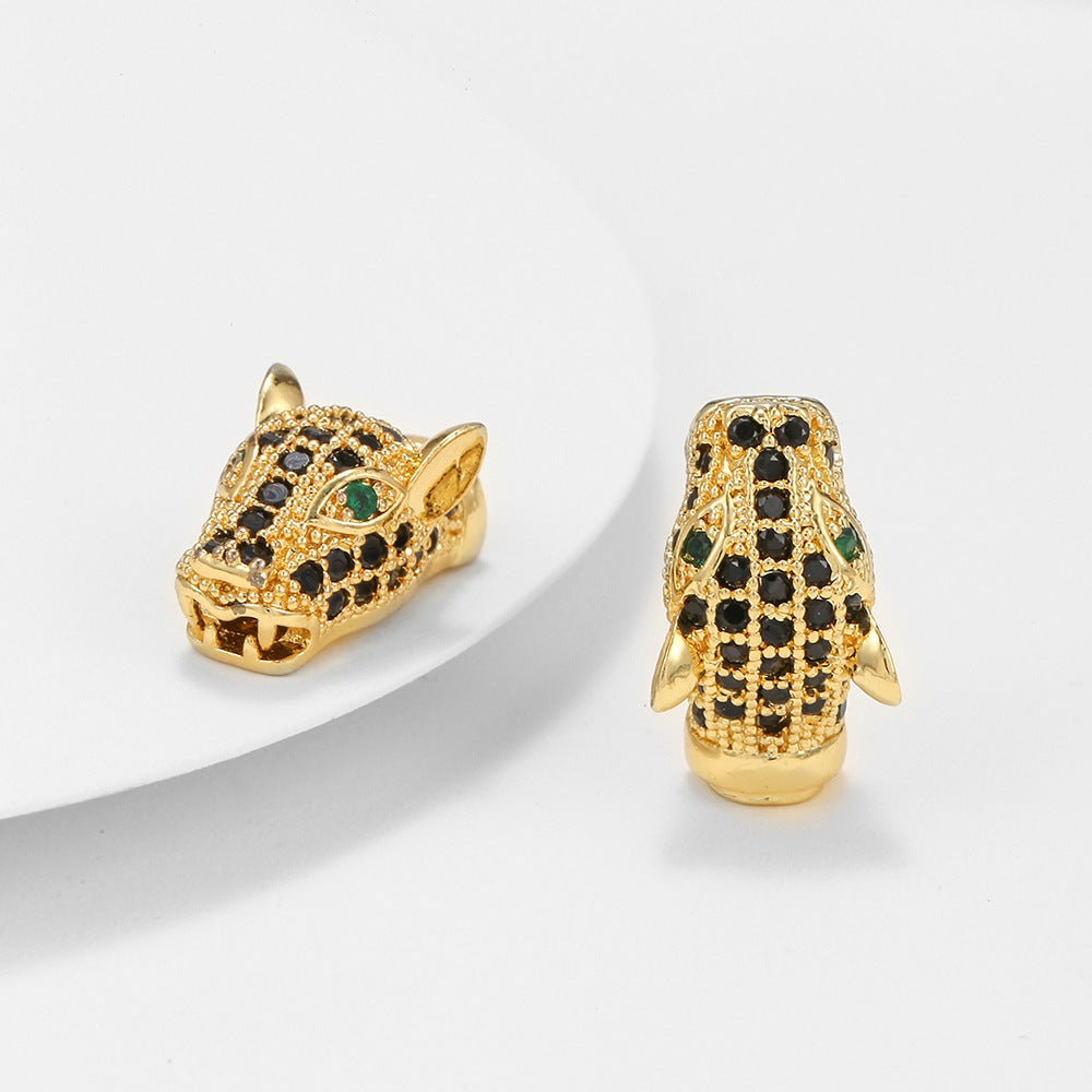 Minimalist Gold Plated Brass Leopard Head Charm Bar with Cubic Zirconia for DIY Bracelet Necklace