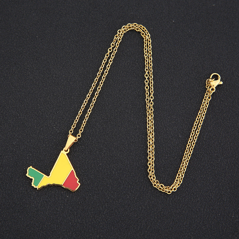 Collana con ciondolo in acciaio inossidabile placcato titanio stile etnico geometrico con catena a maglie per unisex
