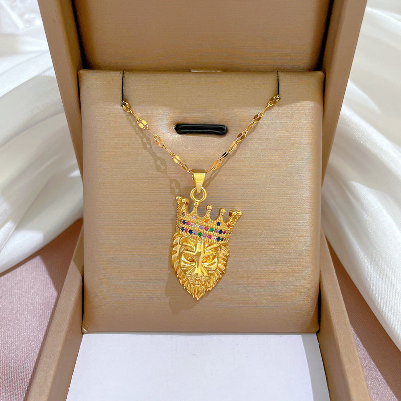 Collana in acciaio al titanio placcato di lusso geometrico da donna con catena a labbra, pendente dolce per festa di matrimonio