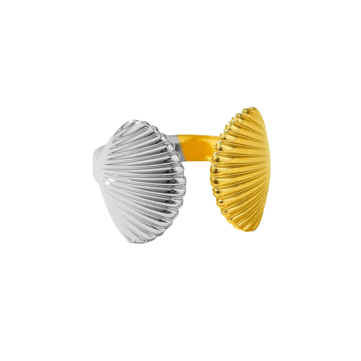 Anillo de mujer de acero inoxidable chapado en oro de 18 quilates con forma de concha de estilo natural y estética de vacaciones en el océano