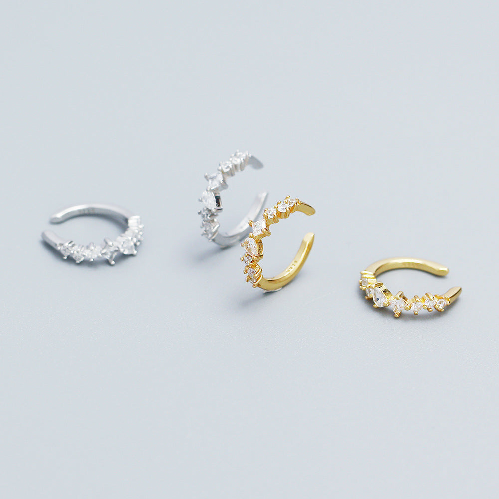 Orecchini a clip da donna in argento sterling 925 placcato, con zirconi cubici, rotondi, geometrici, dolci
