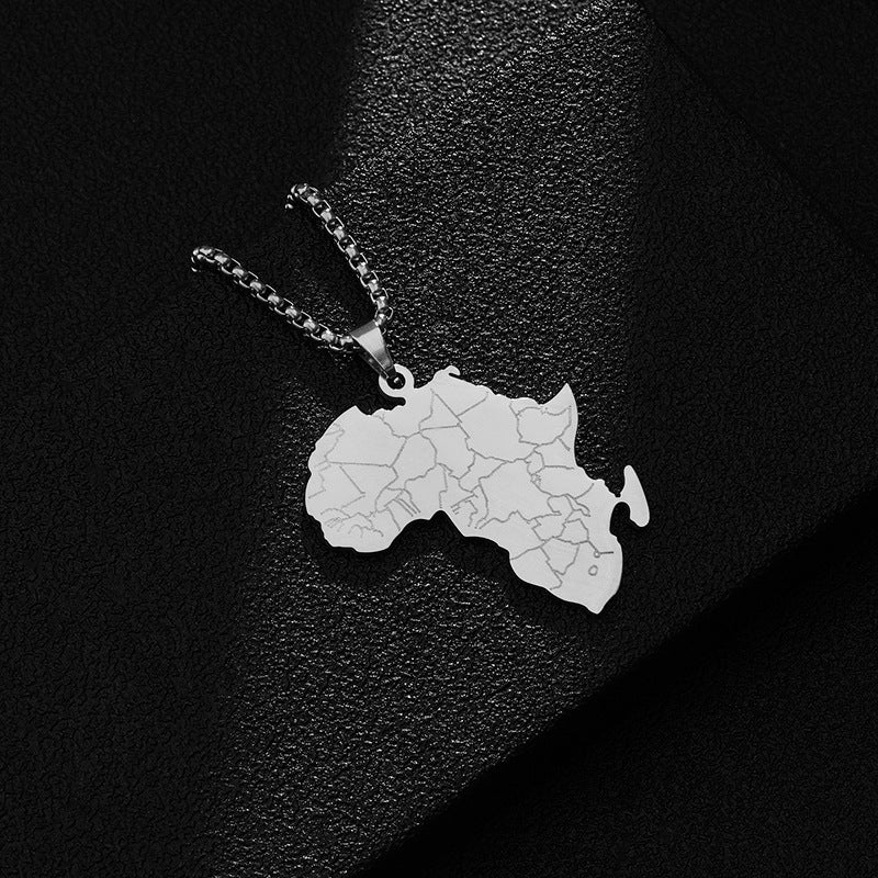 Collana con Ciondolo Mappa dell'Africa Placcato Oro in Acciaio al Titanio Stile Retro Hip-Hop con Ciondolo Elefante su Catena di Perle Quadrate per Unisex