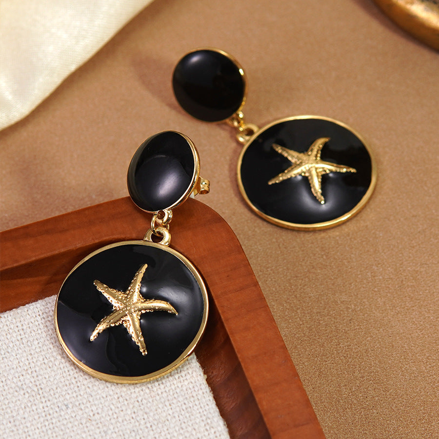 Luxury Casual Drip Oil Starfish Stainless Steel Earrings for Women