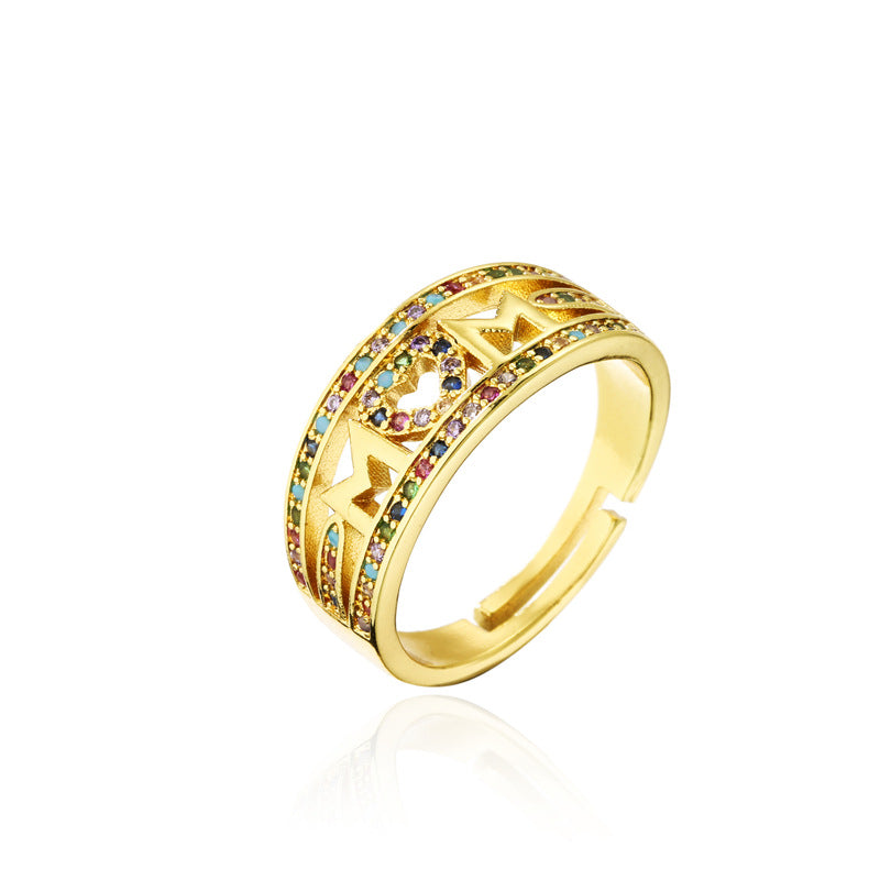 Geometric Micro-inlay Cubic Zirconia Brass Gold Plated Ring for Women