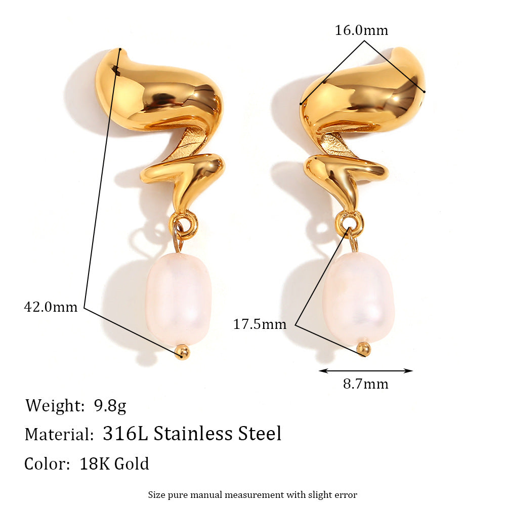 Orecchini a Clip da Donna in Acciaio Inox con Stampa Geometrica Serpente Vintage, Placcati Oro 18K