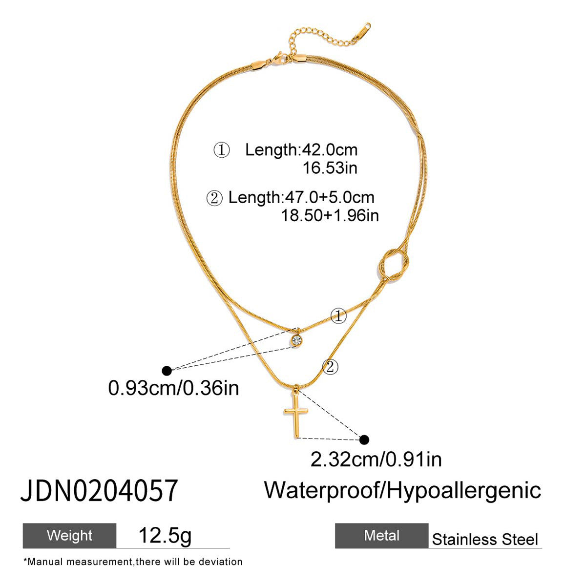 Collana con Pendente a Croce Minimalista in Acciaio al Titanio da Donna con Finitura Placcata e Design Geometrico