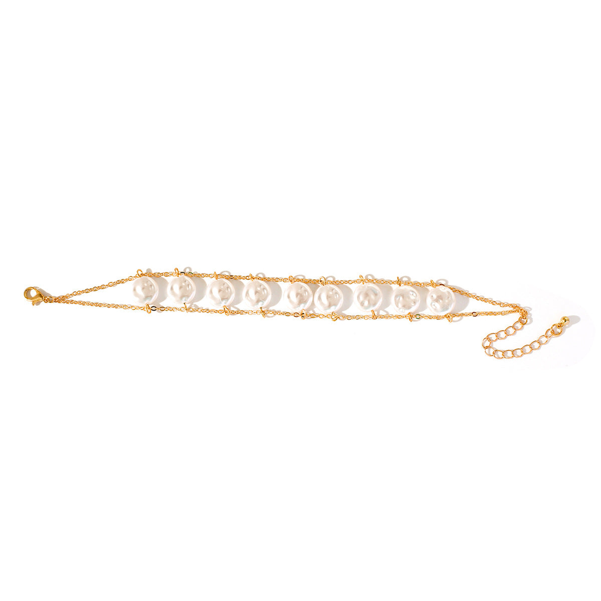 Collana Girocollo da Donna Minimalista Geometrica Piatta Rotonda con Perle Imitazione, Catena in Rame Placcato e Stile a Catena O