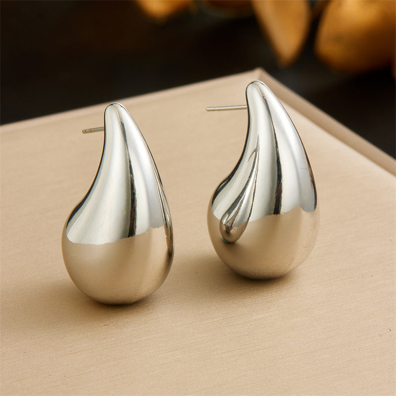 Minimalist Polished Teardrop Stainless Steel Cuff Bracelet Set for Women
