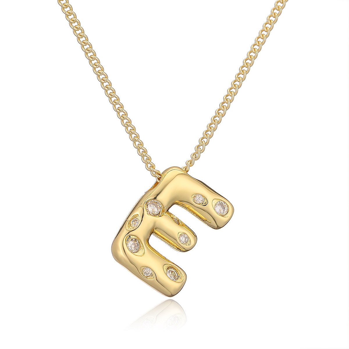 Collana da donna con ciondolo a lettera geometrico minimalista in ottone con placcatura in oro e intarsi in zircone
