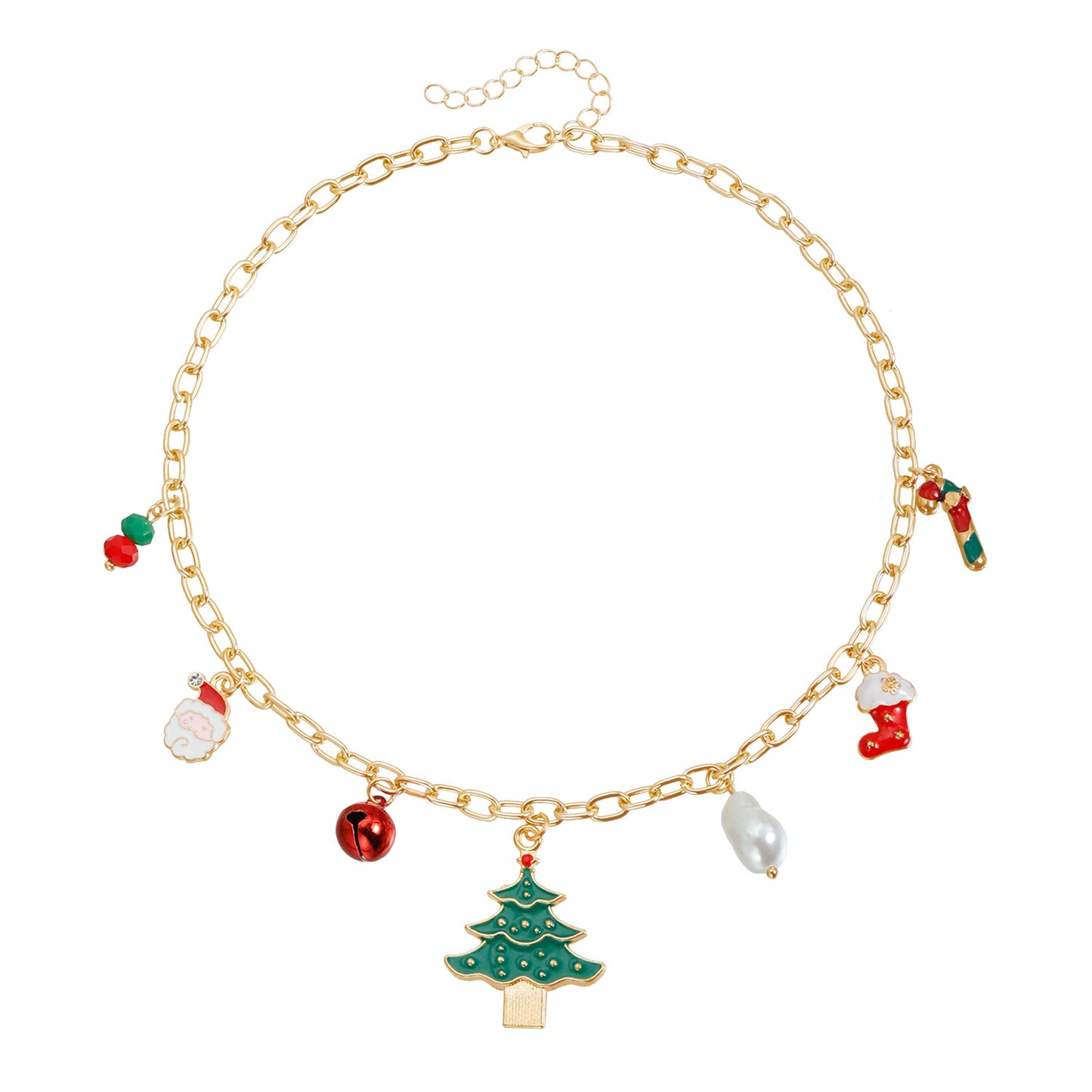 Fashionable Geometric Alloy Choker Necklace with Christmas Bell Pendant for Women Holiday Party Wear