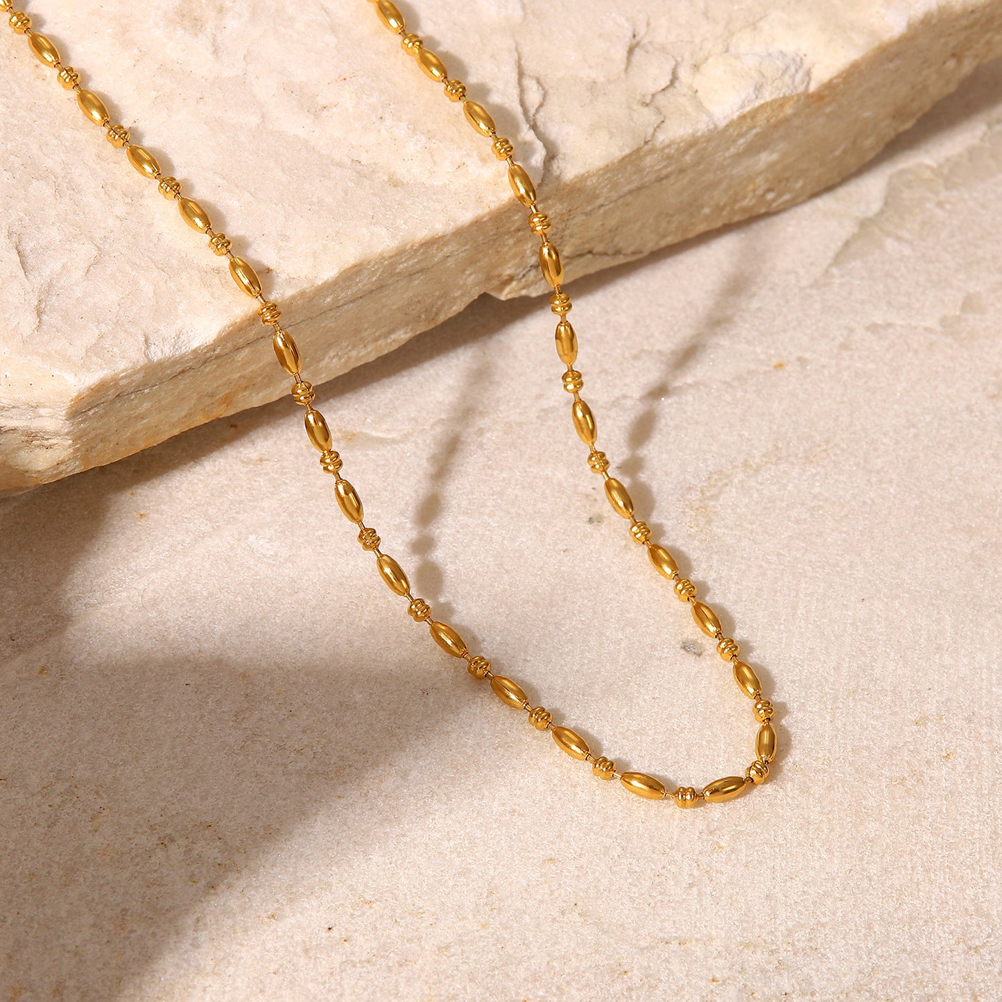 Minimalist 18K Gold Plated Geometric Oval Bead Stainless Steel Multi-Layer Necklace for Women