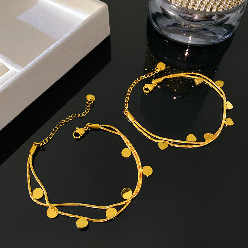 Geometric Titanium Steel Plated Bracelet with Smile Element