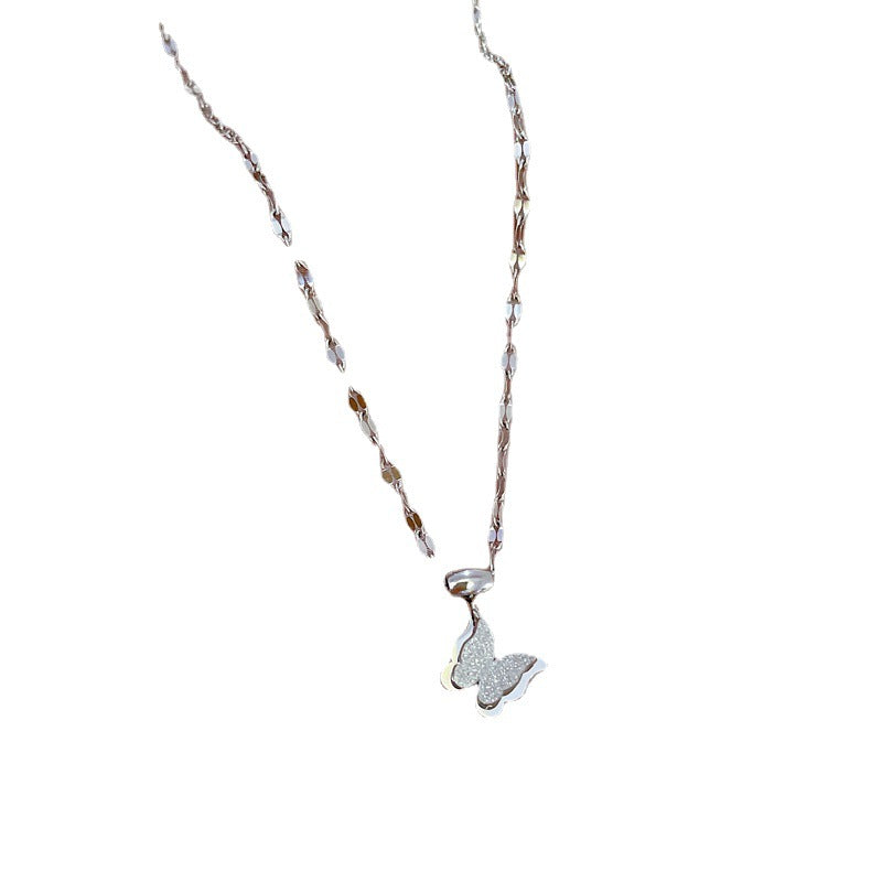 Minimalist Luxury Butterfly Geometric Titanium Steel Collar Chain Women's Floral Pendant Necklace