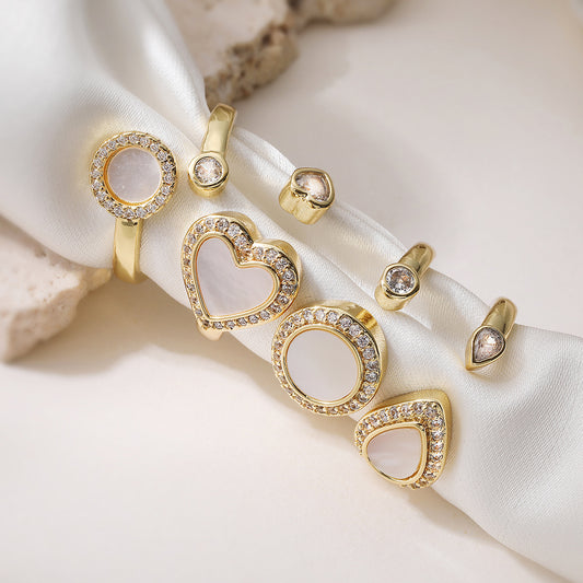 Vintage Minimalist Heart Geometric Micro-inlay Brass Ring for Women
