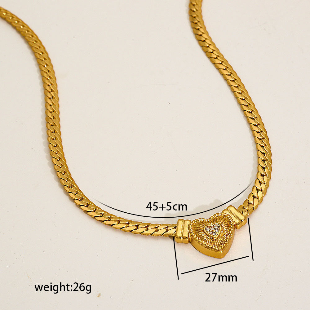 Collana da donna a catena cubana in acciaio al titanio placcato oro 18 carati con pendente a forma di cuore e elettrocardiogramma, stile Hip Hop