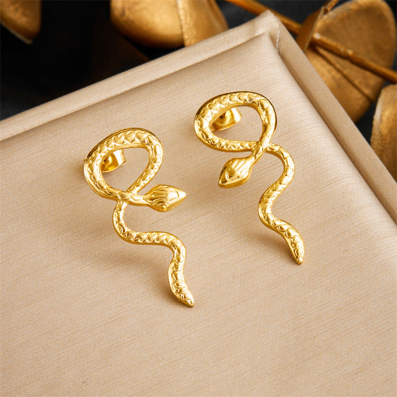 Minimalist Stainless Steel Snake Animal Earrings for Women