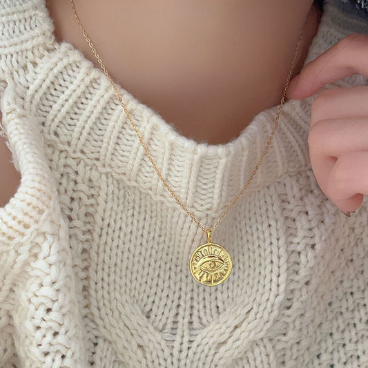 Collana con Pendente a Occhio Tondo e Catena a Sfera in Argento Sterling 925 Minimalista