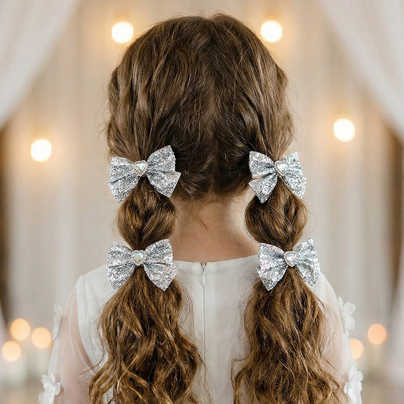 Natural Style Bow-Shaped Hair Clip Set for Girls with Polyester Material and Ruffled Mesh Detail