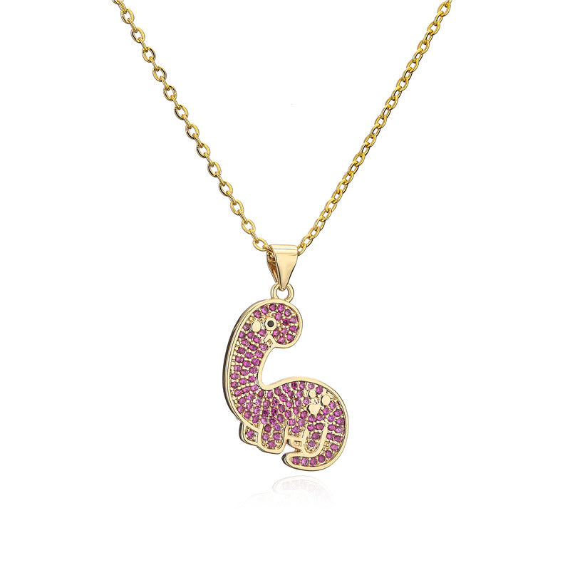 Collana con Pendente Dinosauro Geometrico in Rame con Placcatura in Zirconia Micro-Incastonata