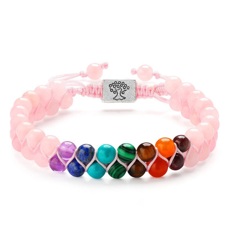 Bohemian 6mm Multicolor Natural Stone Agate Crystal Geometric Round Beaded Bracelet Unisex