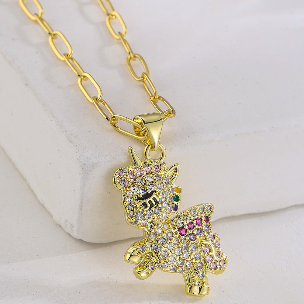 Minimalist Animal-Shaped Copper Pendant Necklace with Gold Plating and Zircon for Women