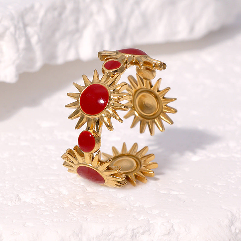 Anello Aperto Geometrico Minimalista in Acciaio Inox con Placcatura in Oro 18K da Donna, Accessorio di Moda Ispirato al Sole