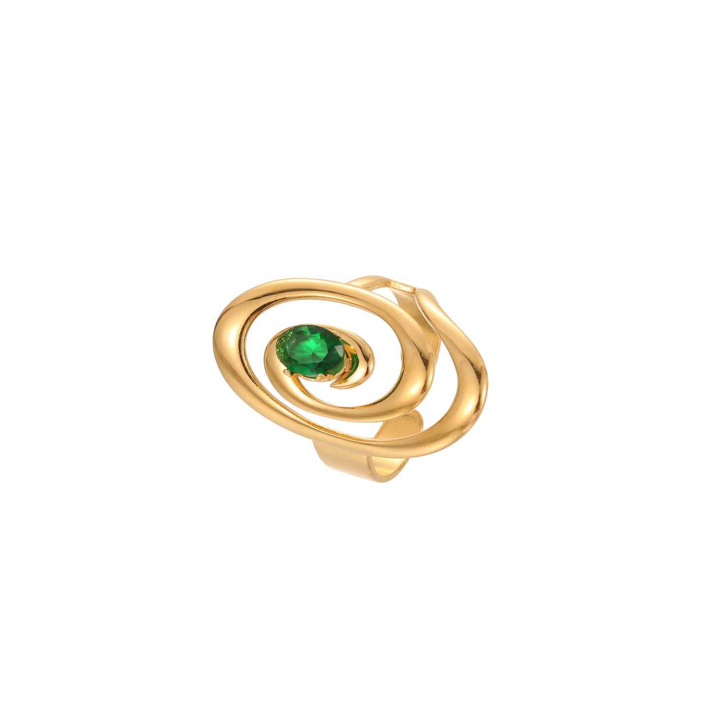 Anillo de Acero Inoxidable Geométrico Minimalista con Baño de Oro de 18K y Detalles de Remaches Esféricos Irregulares para Mujer