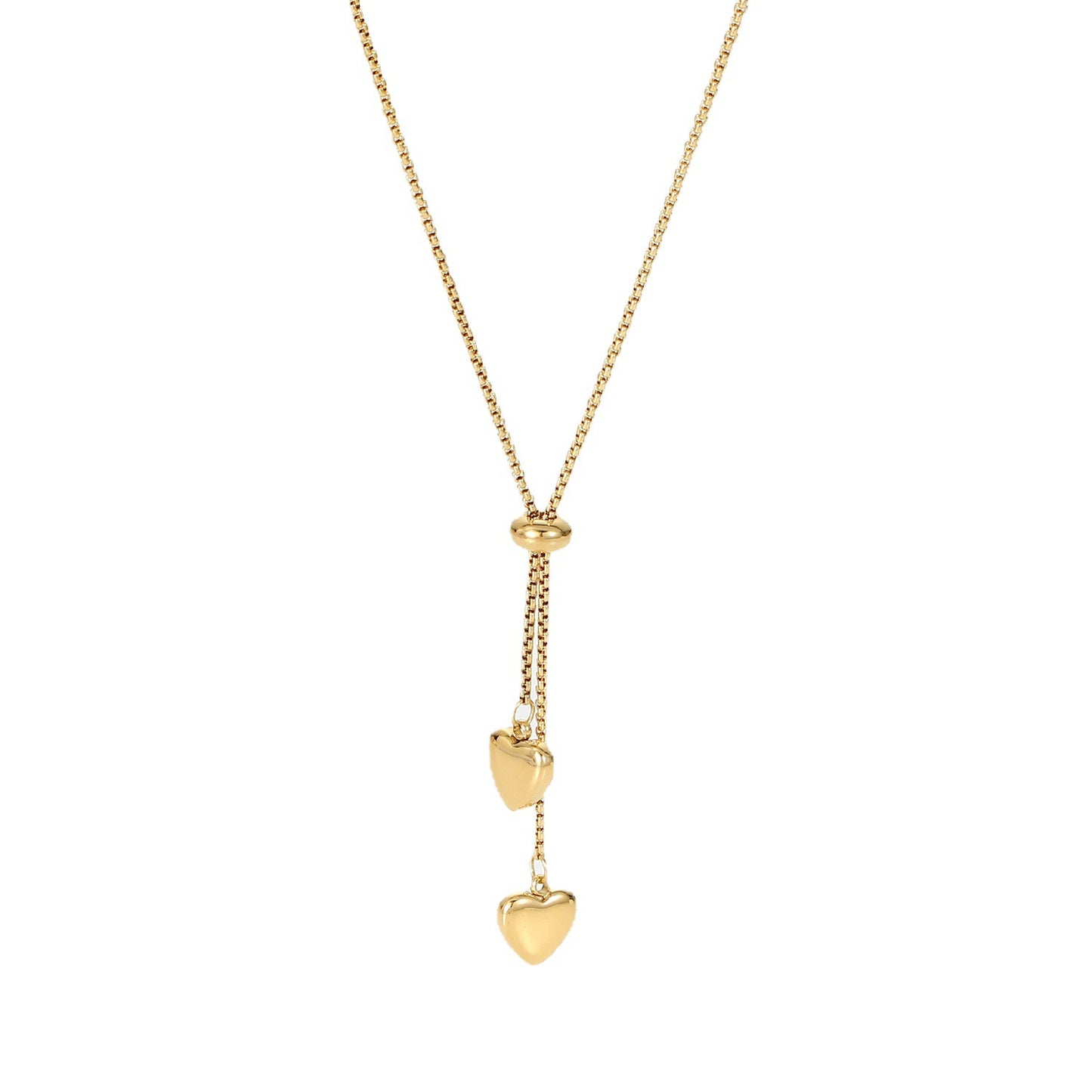 Collana Minimalista a Cuore in Acciaio al Titanio con Catena a Y Placcata Oro per Donna