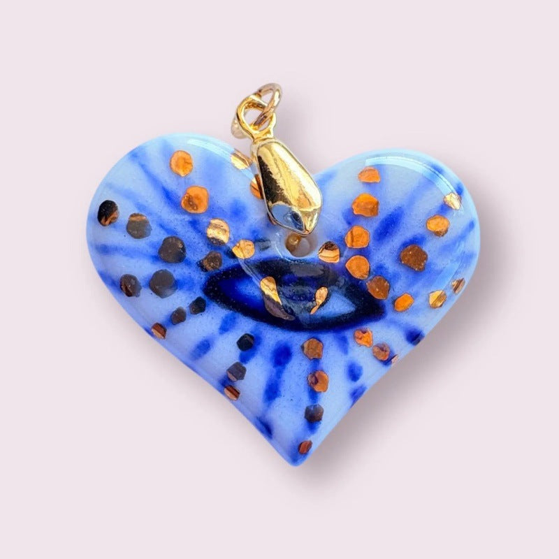 Sweet 14K Gold Plated Brass Heart Pendant Stainless Steel Cable Chain Necklace Charm Bar