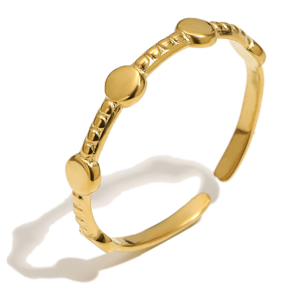 Elegant Luxury 18K Gold Plated Stainless Steel Round Geometric Rhinestone Open Ring for Women