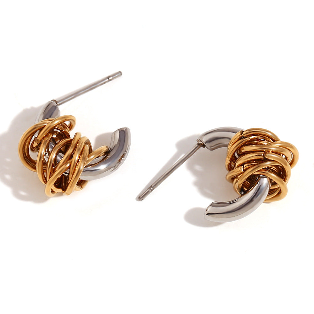 Minimalist Geometric Stainless Steel Plated 18K Gold C-Shaped Hoop Earrings for Women