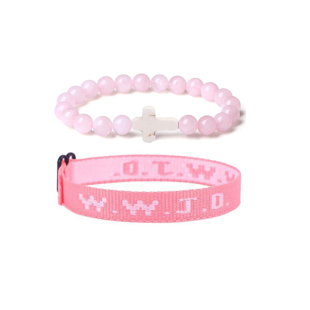 Unisex 8mm Obsidian Amethyst Rose Quartz Cross Beaded Bracelet Set with Cloth Strap