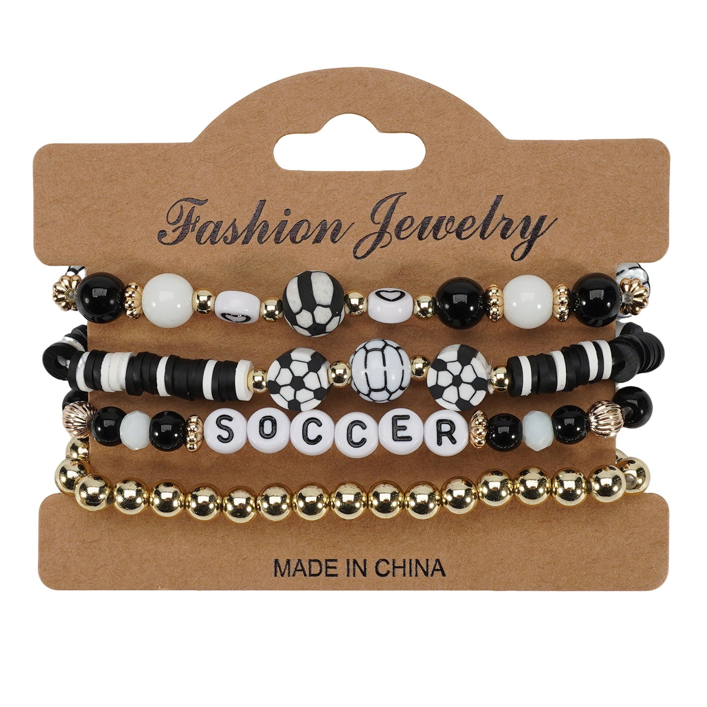 Unisex Soccer Ball Polymer Clay Beaded Bracelet