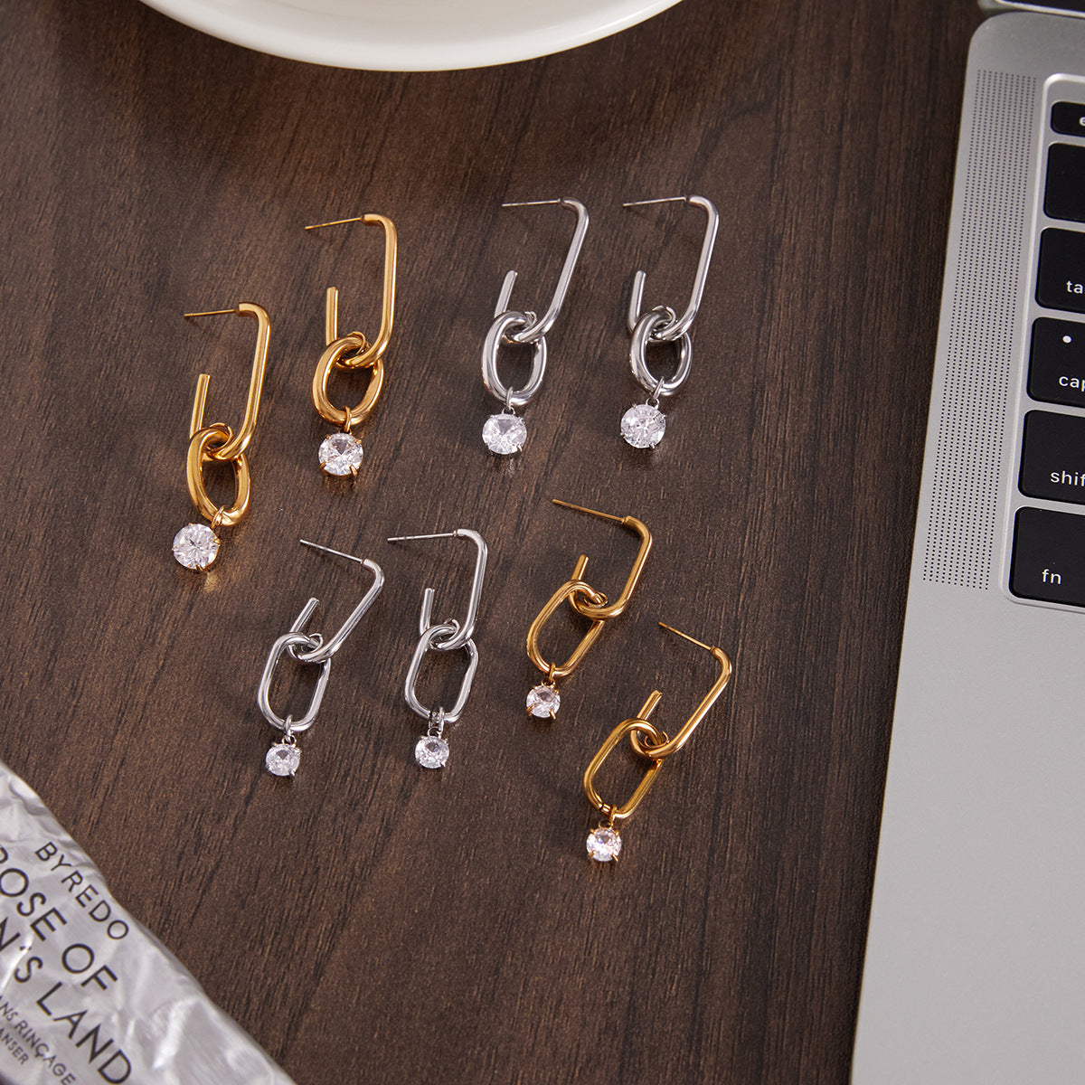 Minimalist Elegant Geometric Stainless Steel Plated Cubic Zirconia Earrings for Women