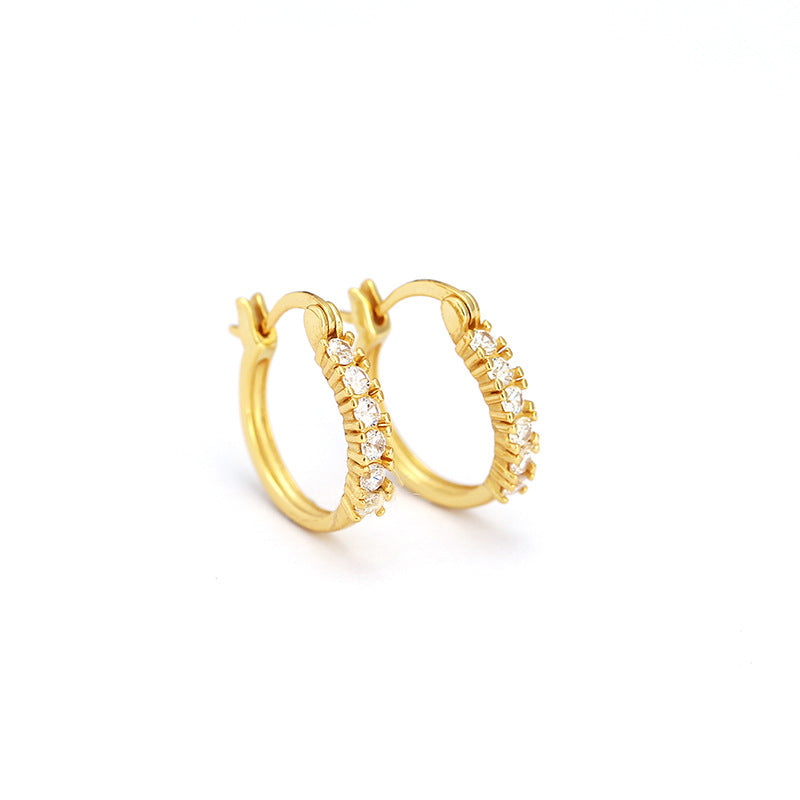 Orecchini a Cerchio a U Geometrici Minimalisti con Zirconi Brillanti Incastonati in Argento Sterling Placcato Rodio da Donna