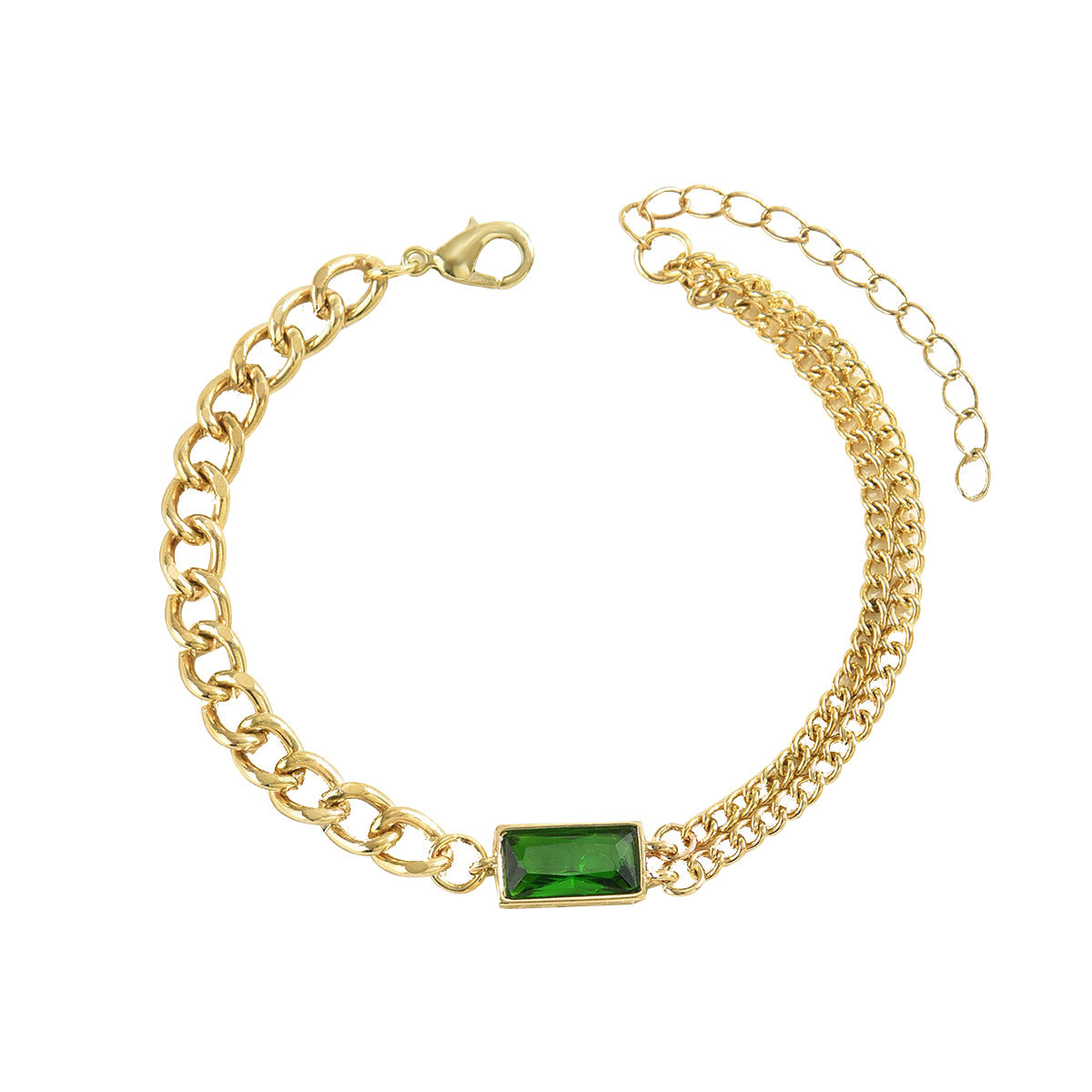 Minimalist Geometric Green Emerald-Inlaid Zinc Alloy Bracelet for Women with Luxe Finish and Versatile Styling