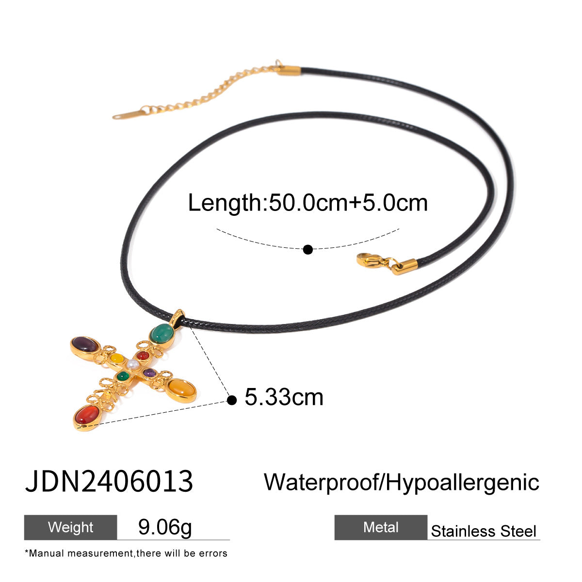 Collar de Acero de Titanio Geométrico Chapado para Mujer con Cordón Negro Cadena Ajustable para Clavícula