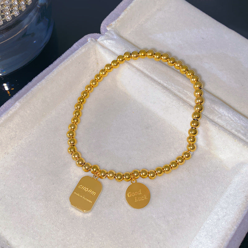 Gold Plated Titanium Steel Round Geometric Bracelet with Smile Element
