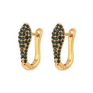 Fashion Minimalist Geometric C-Shaped Zirconia-Set Stainless Steel Earrings with 18K Gold Plating for Women