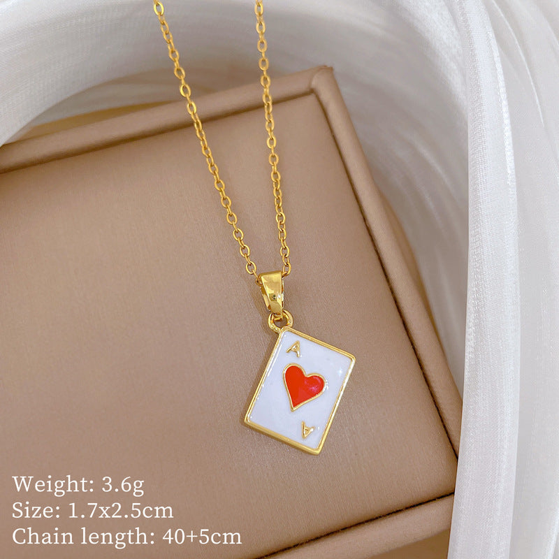 Sweet Cartoon Geometric Drip Oil Rhinestone Pendant Necklace Titanium Steel Cable Chain Unisex