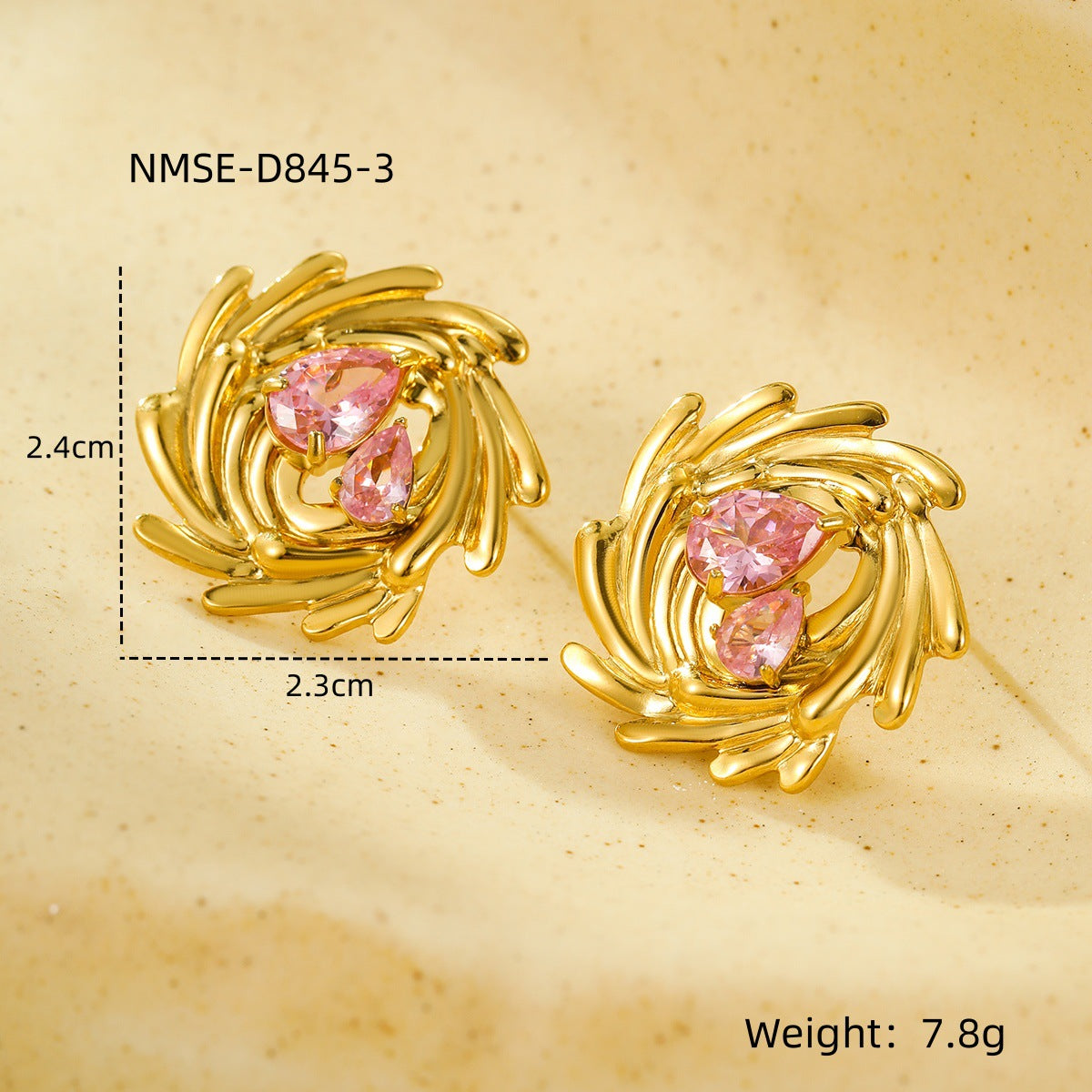Orecchini a perno a spirale vintage in acciaio inossidabile placcato oro 18K con strass, da donna
