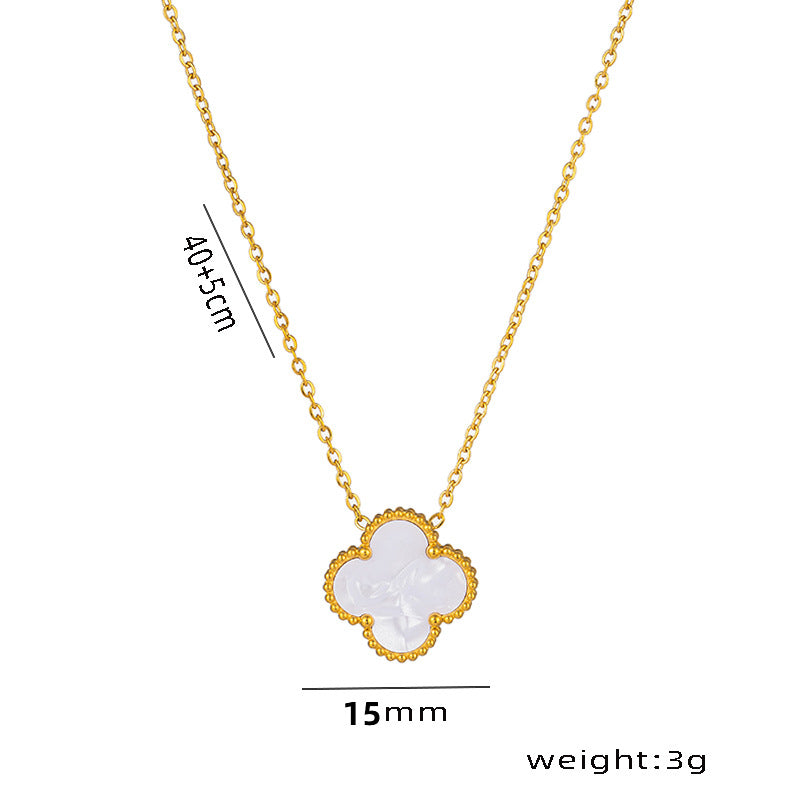 Collana con ciondolo a quadrifoglio geometrico alla moda da donna in acciaio al titanio con finitura galvanizzata