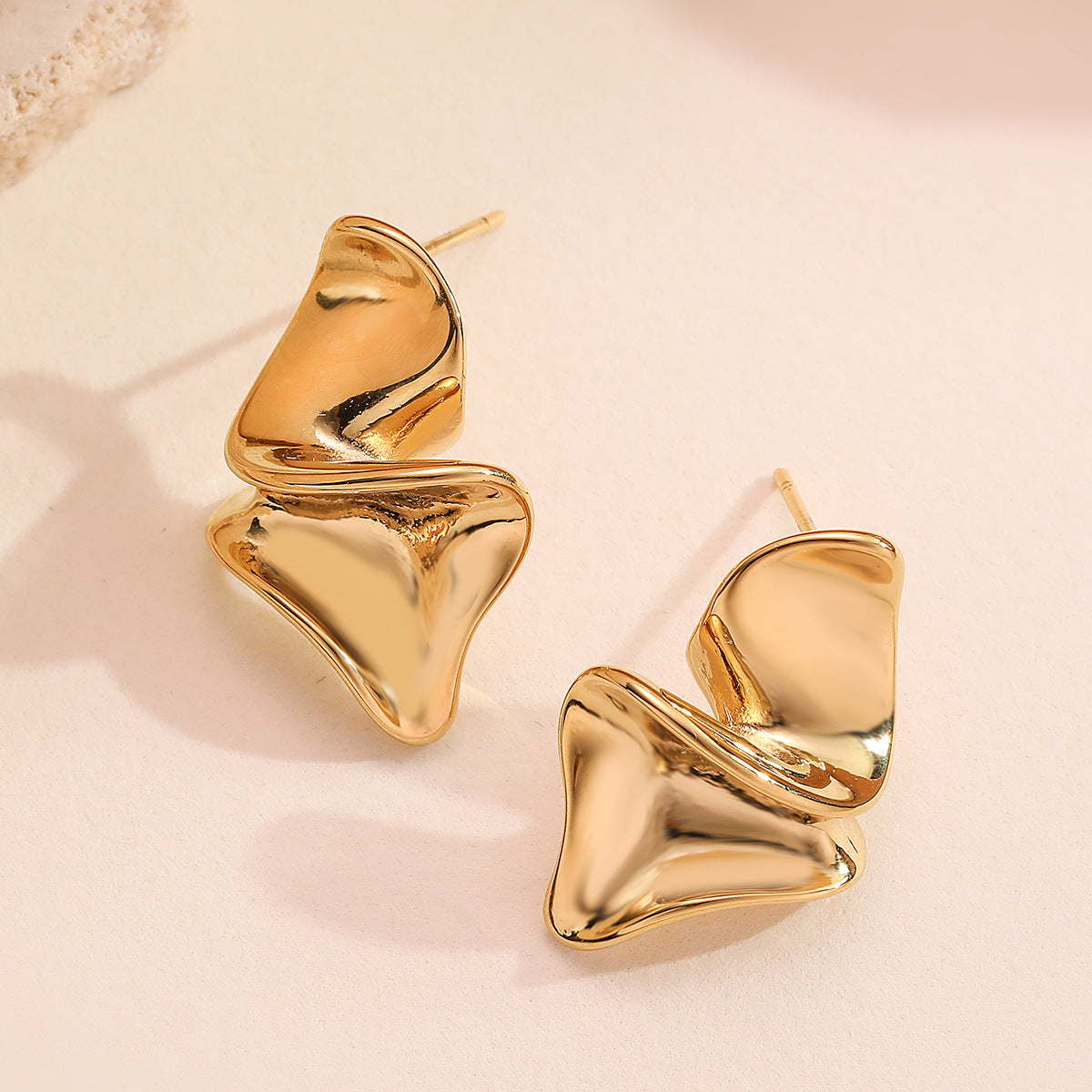 Minimalist Irregular Geometric Stainless Steel Earrings for Women with 18K Gold Posts and Micro-Pave Setting
