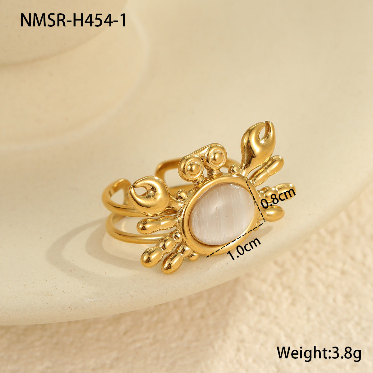 Anello da donna in acciaio al titanio a forma di granchio, minimalista, con finitura galvanizzata, design a fascia aperta regolabile