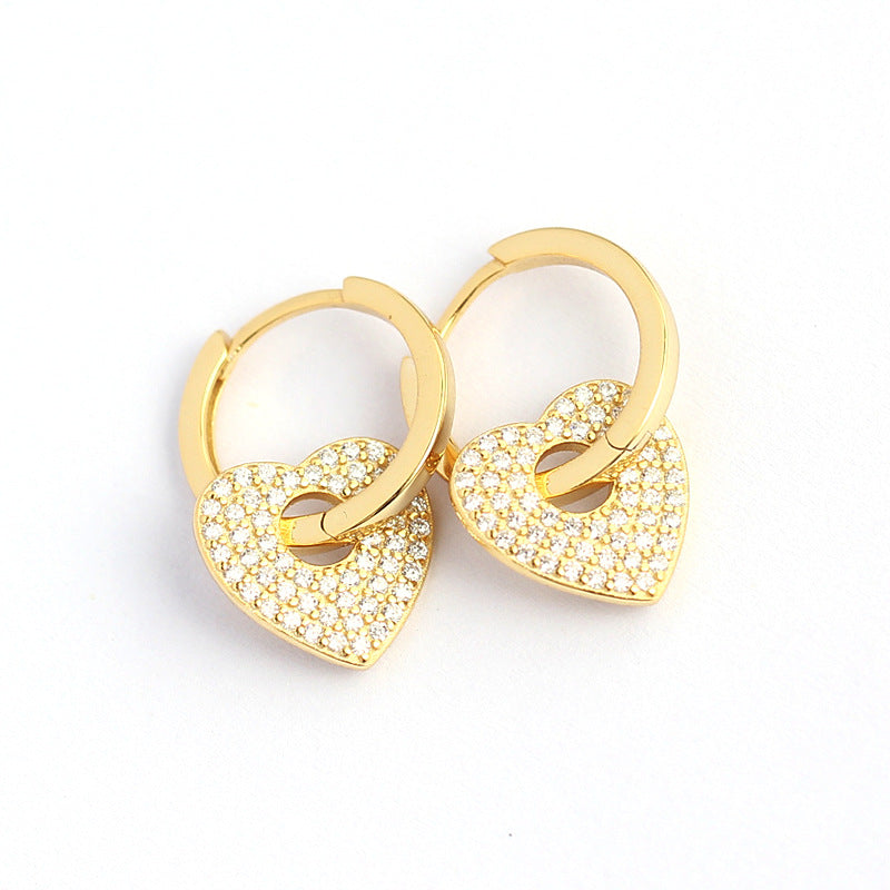 Minimalist Heart-Shaped S925 Sterling Silver Stud Earrings with Rhinestone Inlay for Women