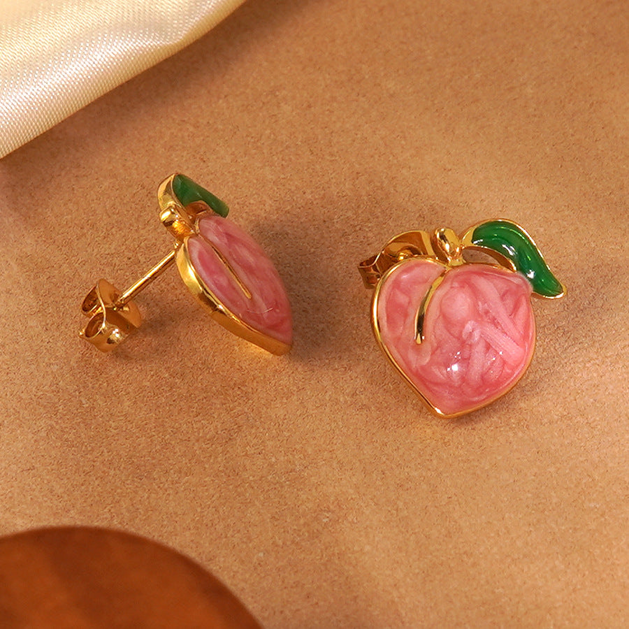 Sweet Drip Oil Stainless Steel Peach Earrings