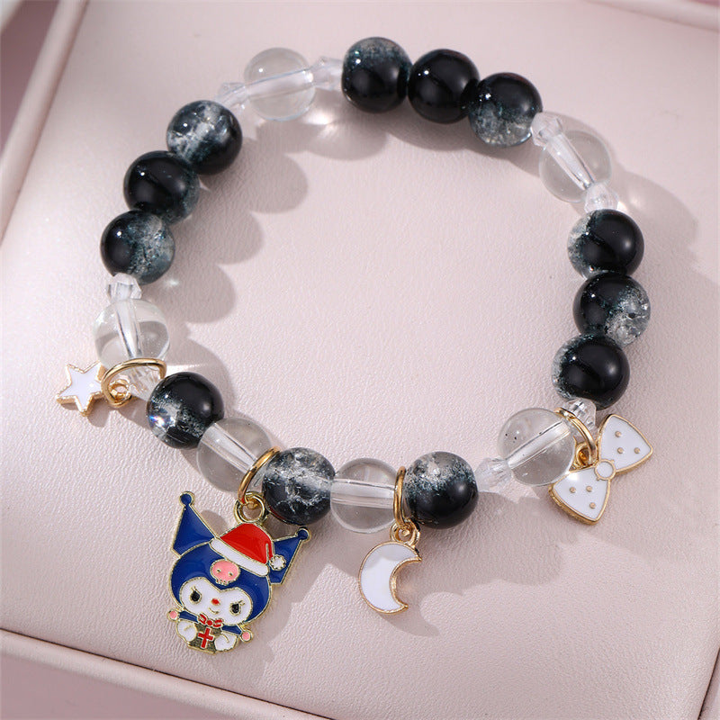 Linda pulsera infantil con temática de princesa, cuentas redondas y detalles de cristal transparente para niñas de 6 a 10 años